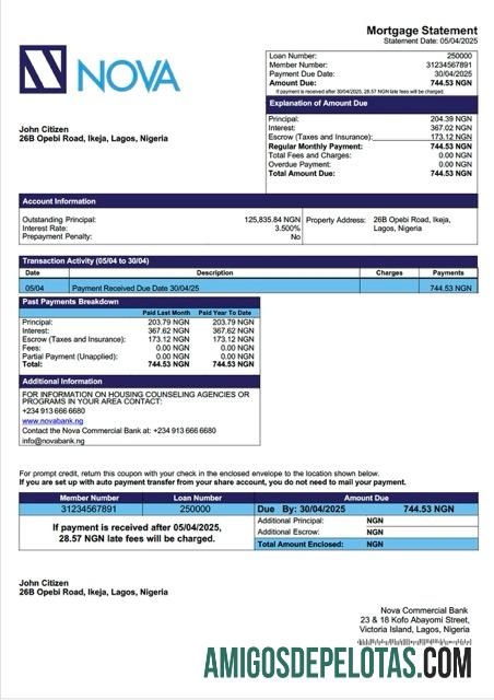 imprimível Modelo Word e PDF de declaração de hipoteca do banco comercial da Nigéria Nova